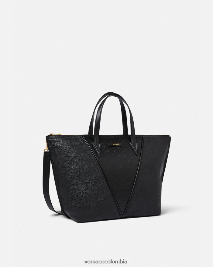 hombres bolso tote con firma V Greca Versace negro 2RP40F1490 bolsas