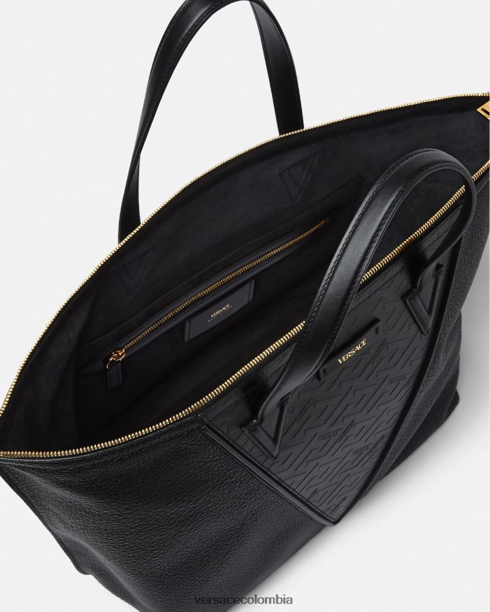 hombres bolso tote con firma V Greca Versace negro 2RP40F1490 bolsas