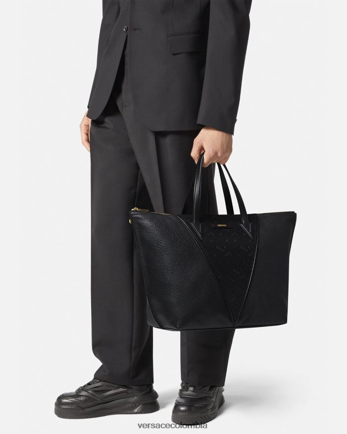 hombres bolso tote con firma V Greca Versace negro 2RP40F1490 bolsas