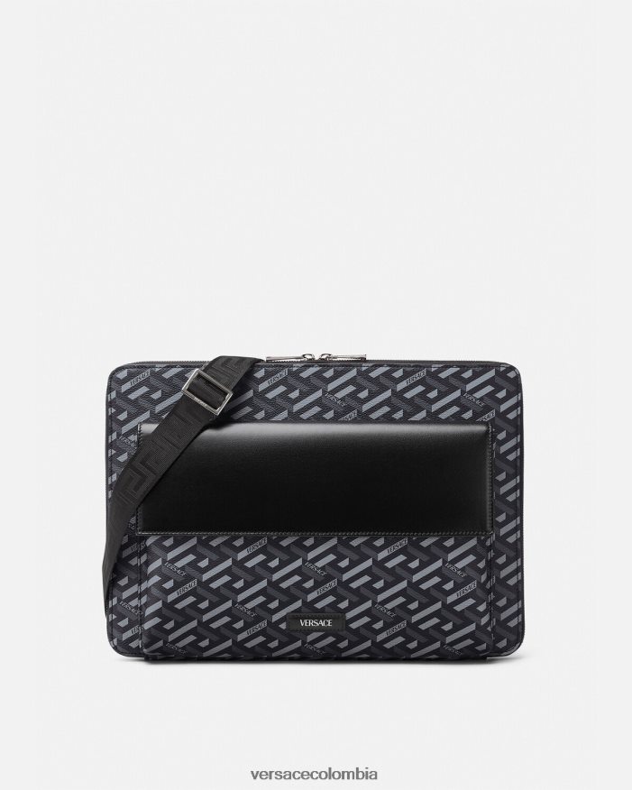 hombres funda para portátil con firma la greca Versace negro y gris 2RP40F1483 bolsas
