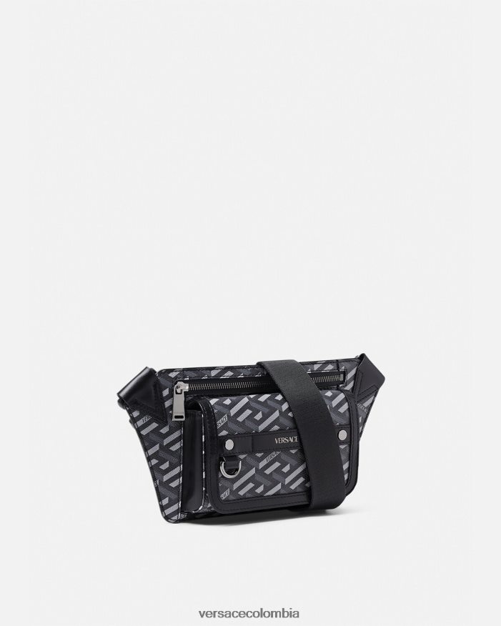 hombres riñonera con firma la greca Versace negro y gris 2RP40F1486 bolsas