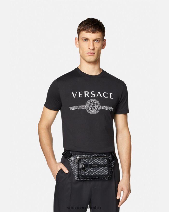 hombres riñonera con firma la greca Versace negro y gris 2RP40F1486 bolsas