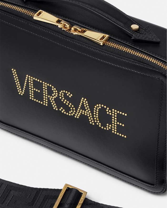 hombres bolso messenger con logo y tachuelas Versace negro 2RP40F1502 bolsas