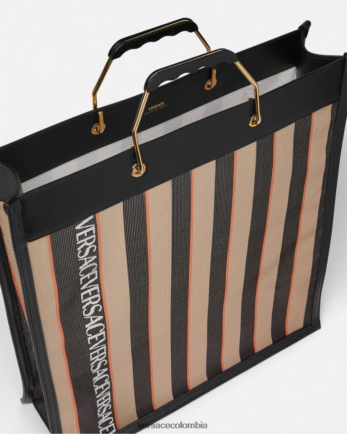 hombres bolso shopper a rayas Versace negro y beige 2RP40F1510 bolsas