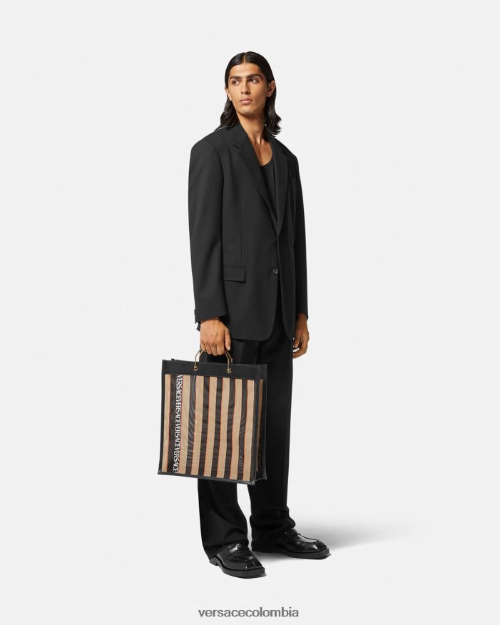hombres bolso shopper a rayas Versace negro y beige 2RP40F1510 bolsas