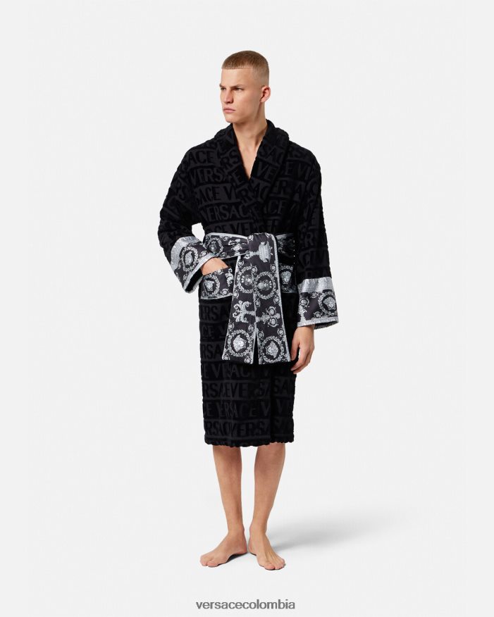 hombres albornoz de novio cristal i barroco Versace negro 2RP40F1743 ropa interior y ropa de playa