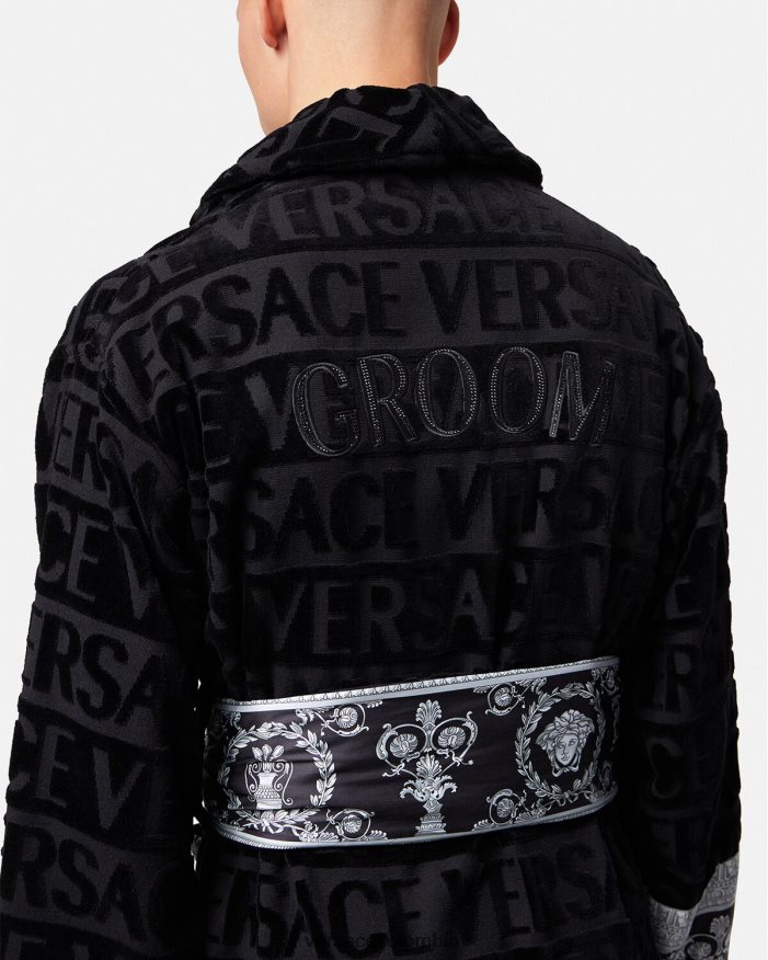 hombres albornoz de novio cristal i barroco Versace negro 2RP40F1743 ropa interior y ropa de playa