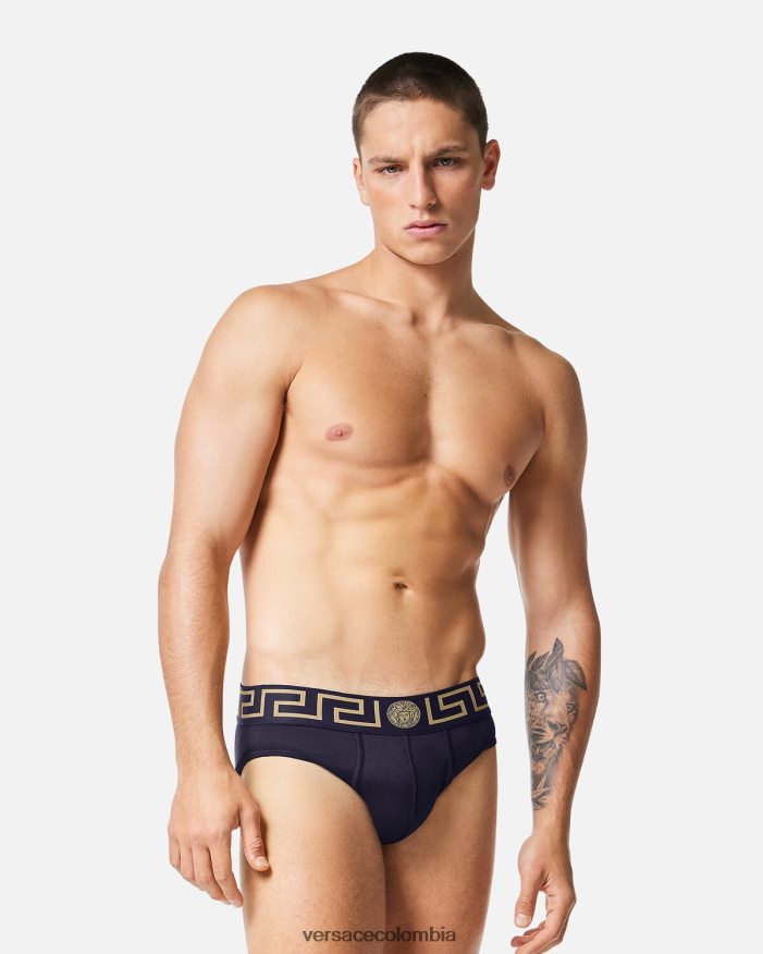 hombres calzoncillos con borde de greca Versace azul 2RP40F1786 ropa interior y ropa de playa