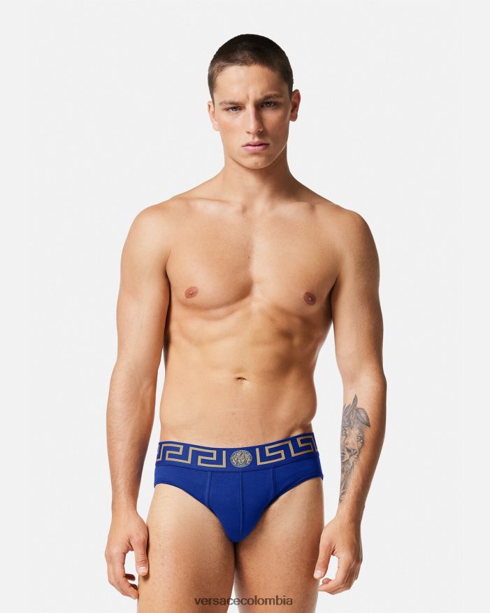 hombres calzoncillos con borde de greca Versace azul 2RP40F1787 ropa interior y ropa de playa