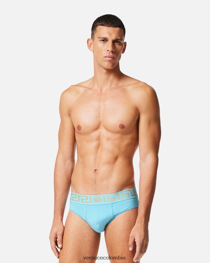 hombres calzoncillos con borde de greca Versace azul 2RP40F1791 ropa interior y ropa de playa