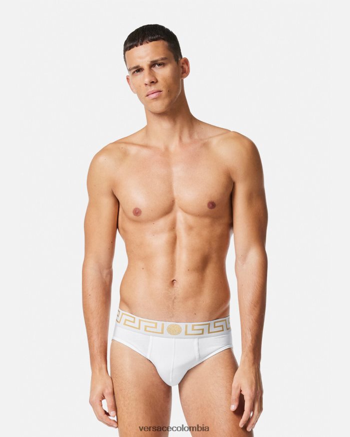 hombres pack de 2 calzoncillos con borde con greca Versace Oro blanco 2RP40F1784 ropa interior y ropa de playa