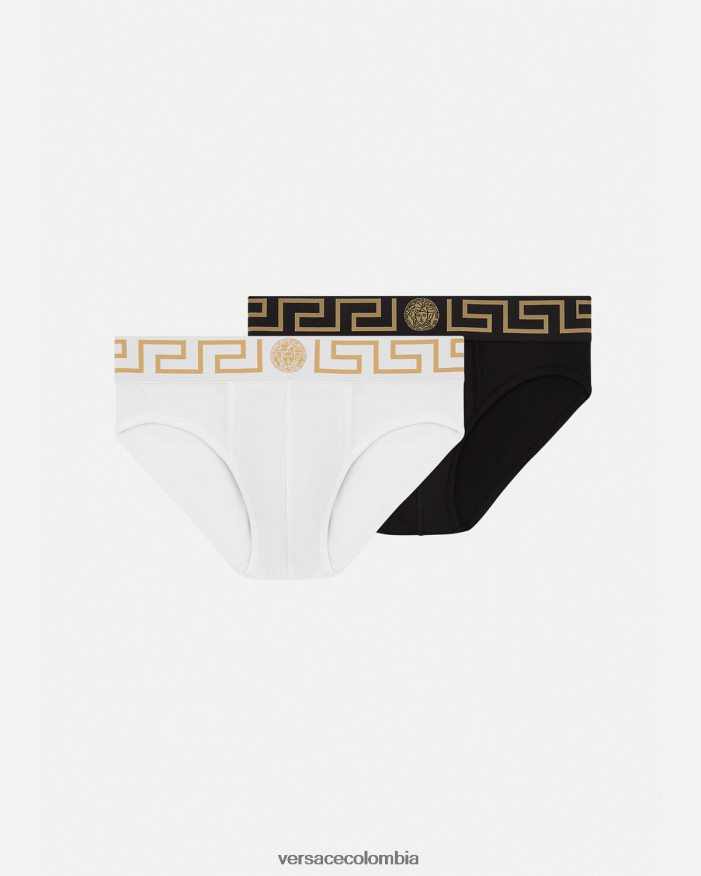 hombres pack de 2 calzoncillos con borde con greca Versace blanco negro 2RP40F1781 ropa interior y ropa de playa
