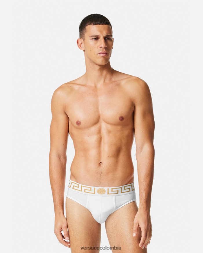hombres pack de 2 calzoncillos con borde con greca Versace blanco negro 2RP40F1781 ropa interior y ropa de playa