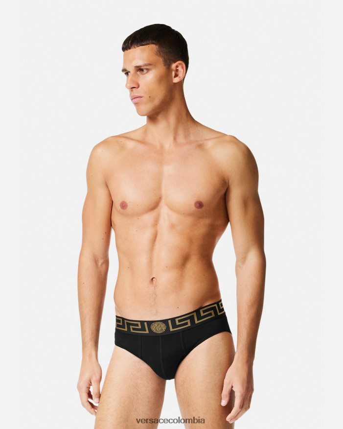 hombres pack de 2 calzoncillos con borde con greca Versace blanco negro 2RP40F1781 ropa interior y ropa de playa