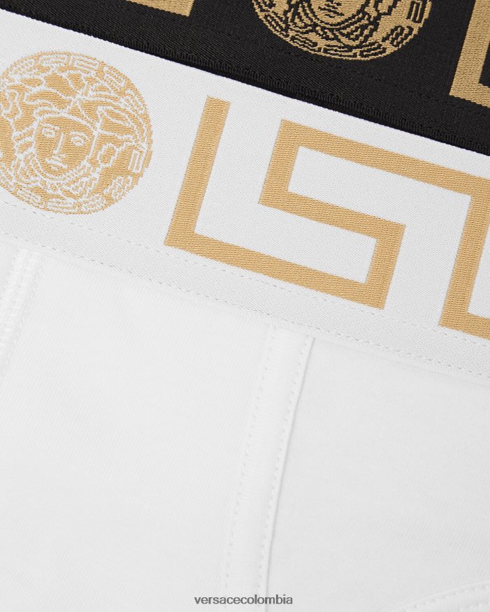 hombres pack de 2 calzoncillos con borde con greca Versace blanco negro 2RP40F1781 ropa interior y ropa de playa
