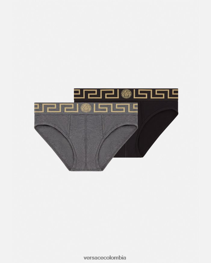 hombres pack de 2 calzoncillos con borde con greca Versace gris negro 2RP40F1783 ropa interior y ropa de playa