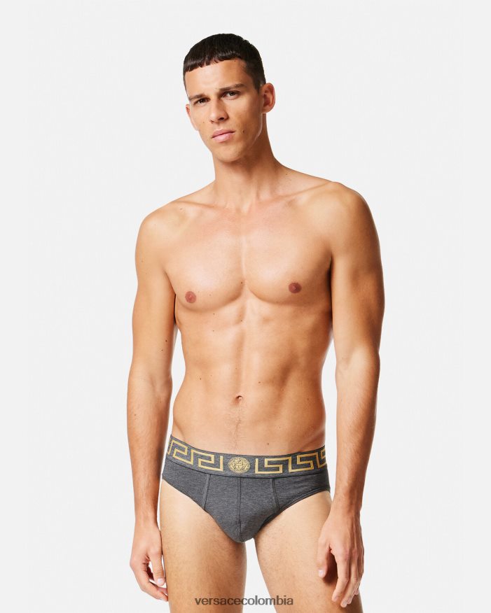 hombres pack de 2 calzoncillos con borde con greca Versace gris negro 2RP40F1783 ropa interior y ropa de playa