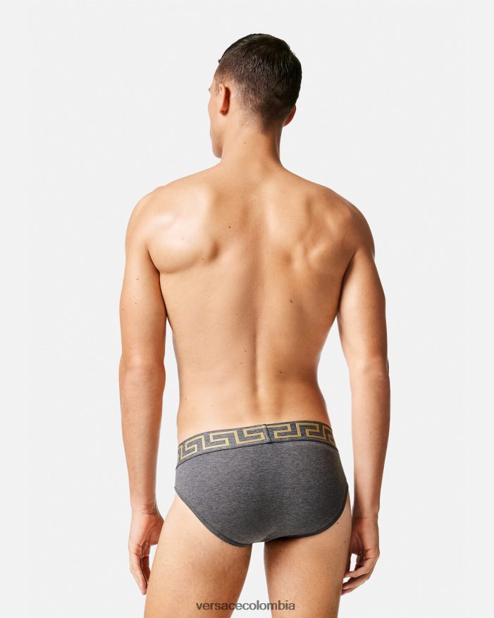 hombres pack de 2 calzoncillos con borde con greca Versace gris negro 2RP40F1783 ropa interior y ropa de playa