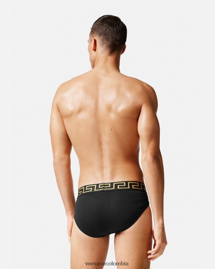 hombres pack de 2 calzoncillos con borde con greca Versace gris negro 2RP40F1783 ropa interior y ropa de playa
