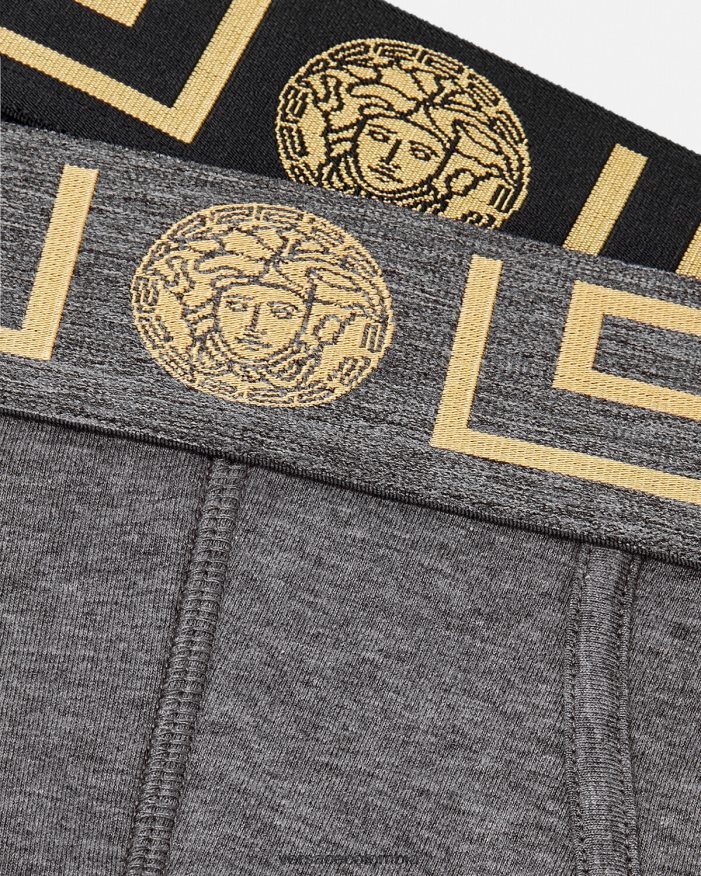 hombres pack de 2 calzoncillos con borde con greca Versace gris negro 2RP40F1783 ropa interior y ropa de playa