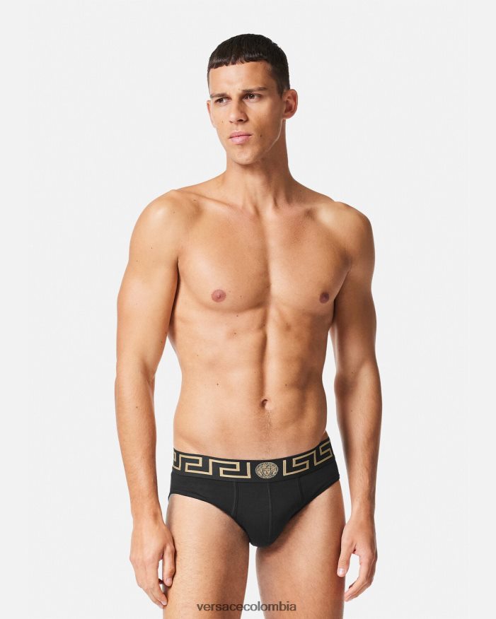 hombres pack de 2 calzoncillos con borde con greca Versace negro 2RP40F1782 ropa interior y ropa de playa