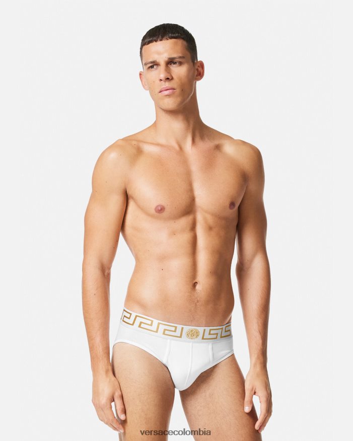 hombres paquete de 3 calzoncillos con borde con Greca Versace blanco y negro y gris 2RP40F1779 ropa interior y ropa de playa