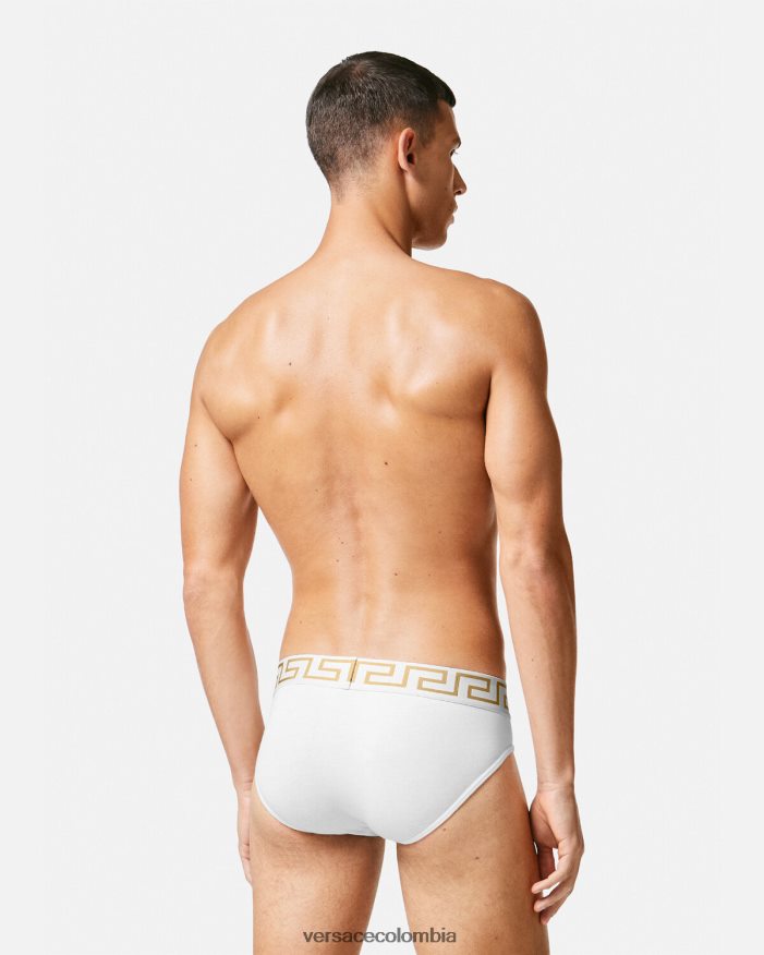 hombres paquete de 3 calzoncillos con borde con Greca Versace blanco y negro y gris 2RP40F1779 ropa interior y ropa de playa
