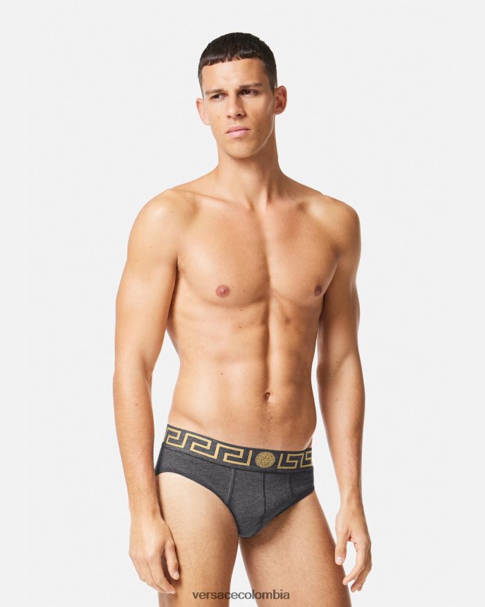 hombres paquete de 3 calzoncillos con borde con Greca Versace blanco y negro y gris 2RP40F1779 ropa interior y ropa de playa