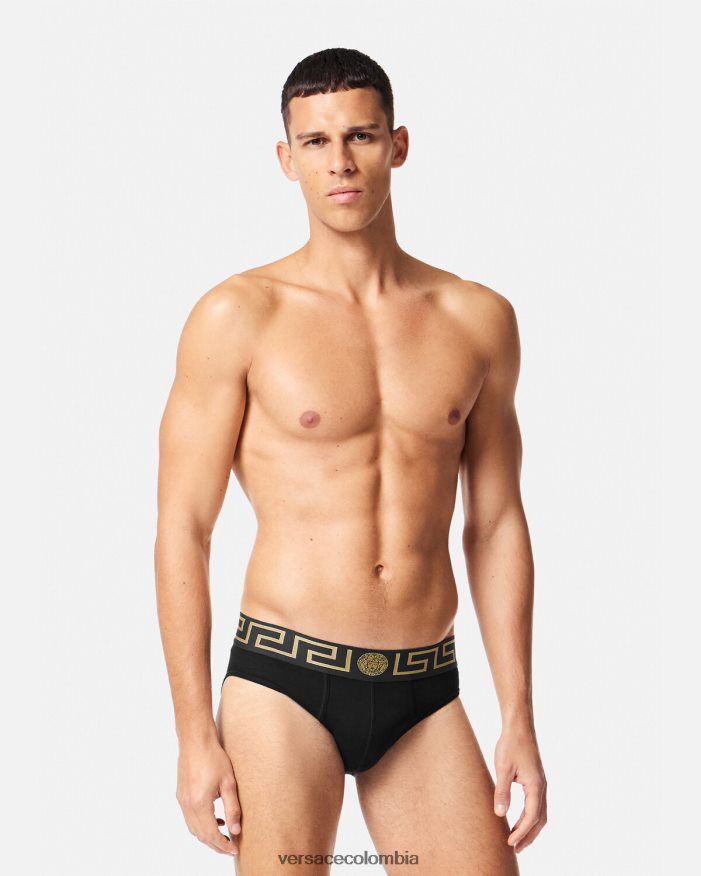 hombres paquete de 3 calzoncillos con borde con Greca Versace blanco y negro y gris 2RP40F1779 ropa interior y ropa de playa
