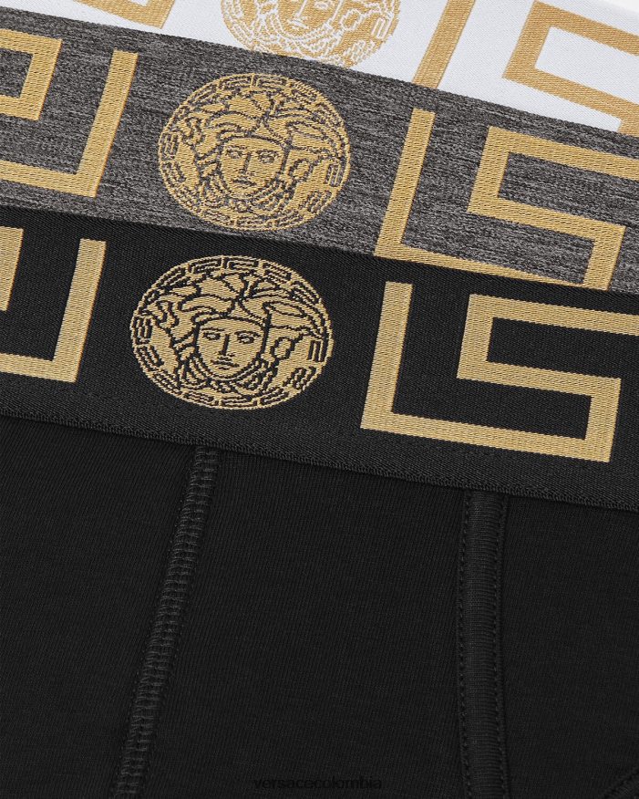 hombres paquete de 3 calzoncillos con borde con Greca Versace blanco y negro y gris 2RP40F1779 ropa interior y ropa de playa