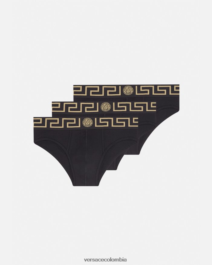 hombres paquete de 3 calzoncillos con borde con Greca Versace negro 2RP40F1778 ropa interior y ropa de playa