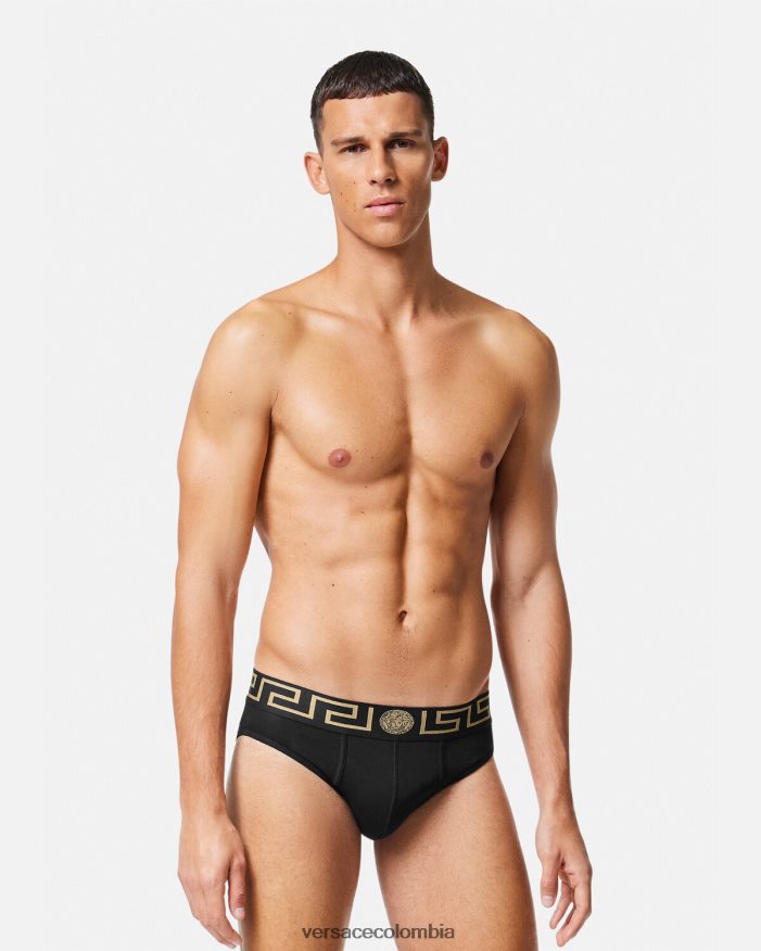 hombres paquete de 3 calzoncillos con borde con Greca Versace negro 2RP40F1778 ropa interior y ropa de playa