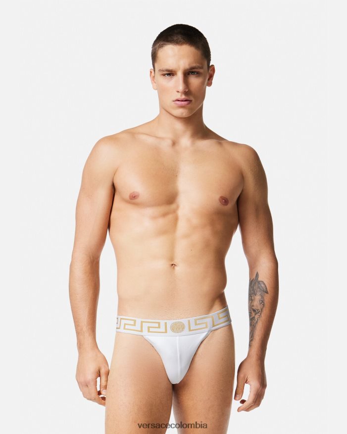 hombres suspensorio con borde de greca Versace Oro blanco 2RP40F1776 ropa interior y ropa de playa