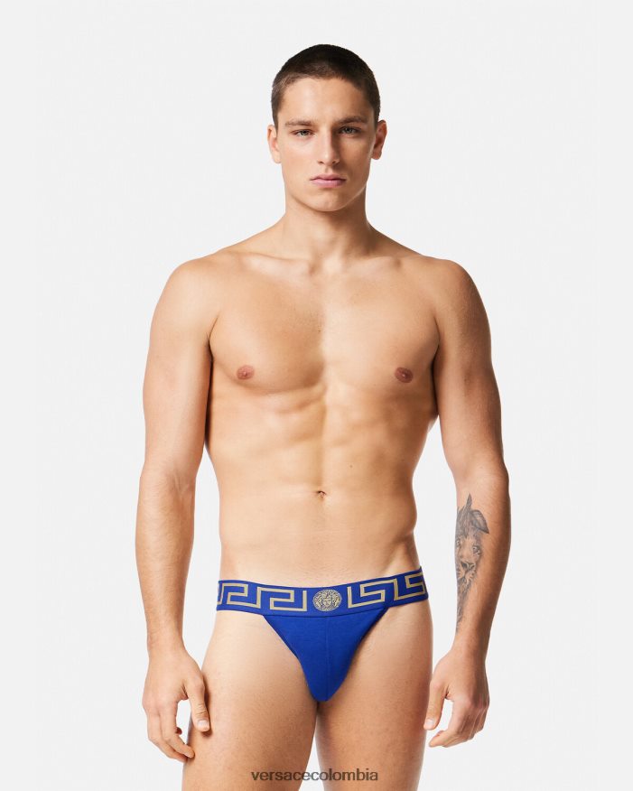 hombres suspensorio con borde de greca Versace azul 2RP40F1777 ropa interior y ropa de playa