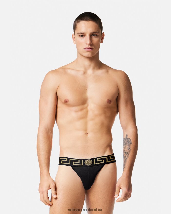 hombres suspensorio con borde de greca Versace negro 2RP40F1774 ropa interior y ropa de playa