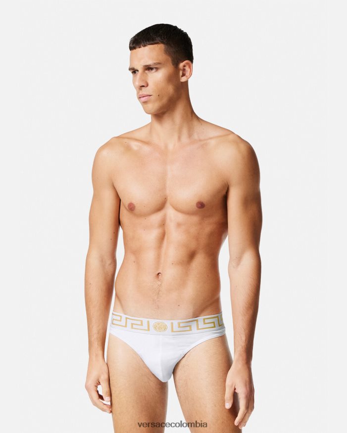 hombres tanga con borde de greca Versace Oro blanco 2RP40F1772 ropa interior y ropa de playa