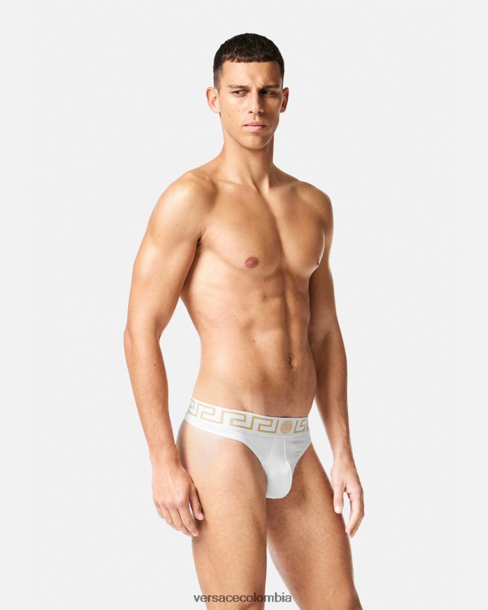 hombres tanga con borde de greca Versace Oro blanco 2RP40F1772 ropa interior y ropa de playa