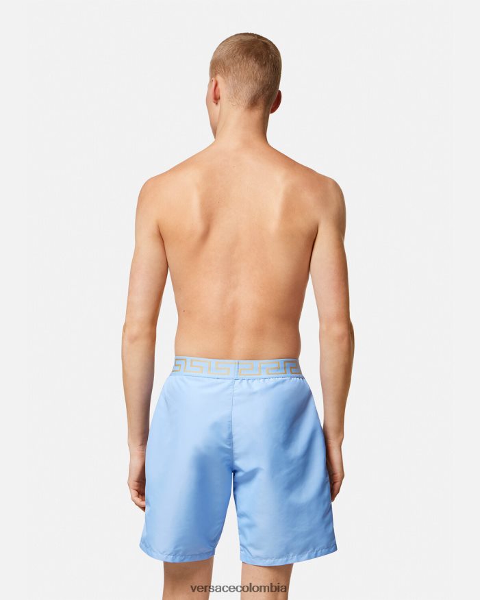 hombres bañadores con borde de greca Versace azul claro 2RP40F1799 ropa interior y ropa de playa
