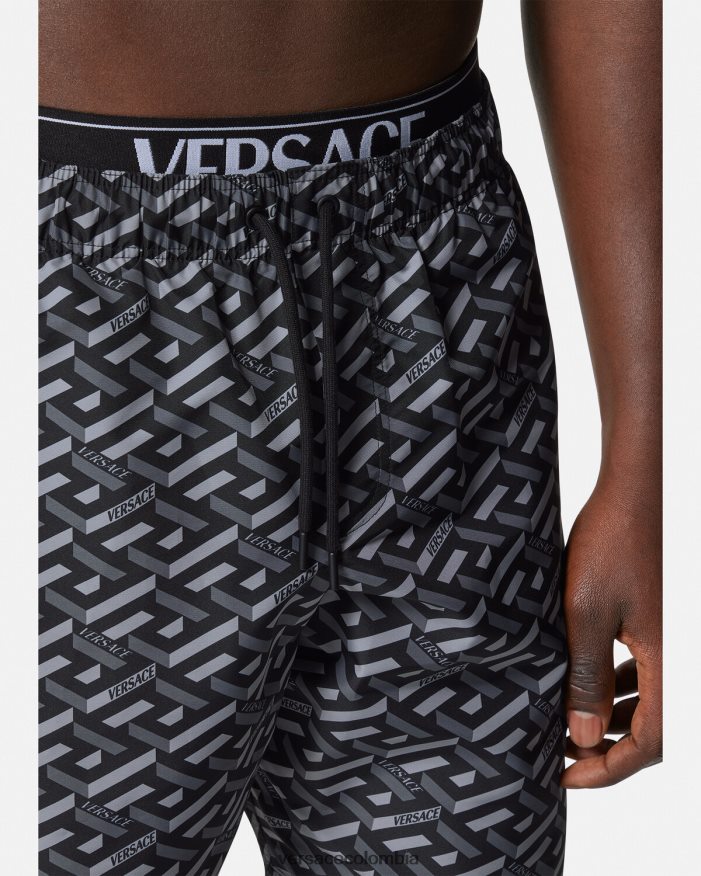 hombres bañadores la greca Versace negro y gris 2RP40F1800 ropa interior y ropa de playa