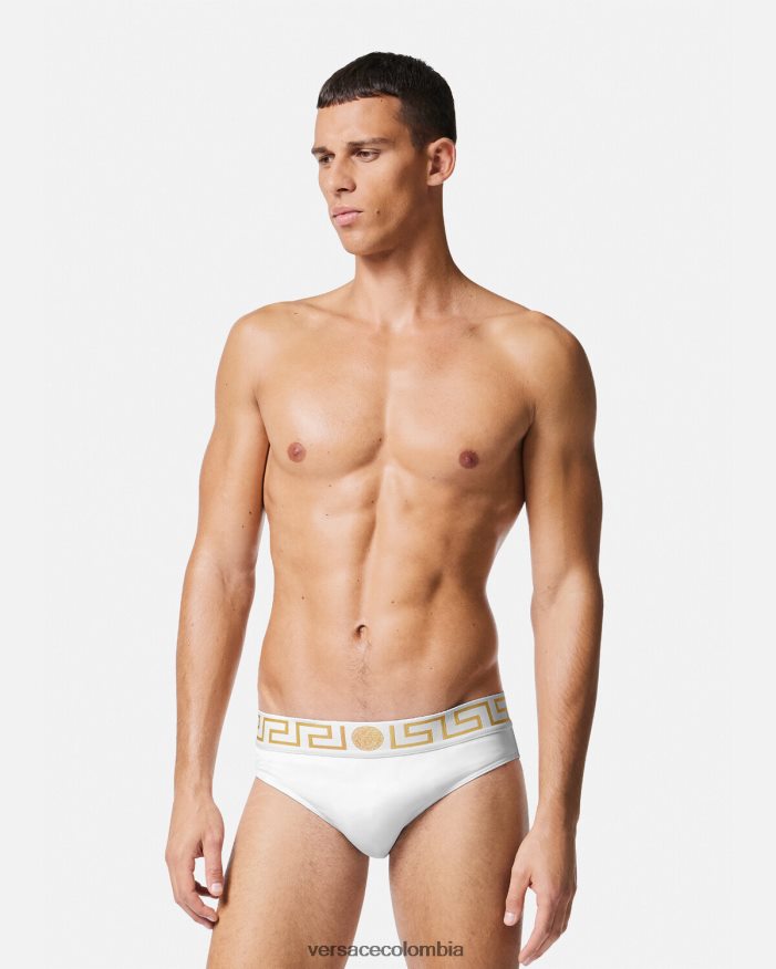 hombres braguitas de baño con borde de greca Versace Oro blanco 2RP40F1797 ropa interior y ropa de playa