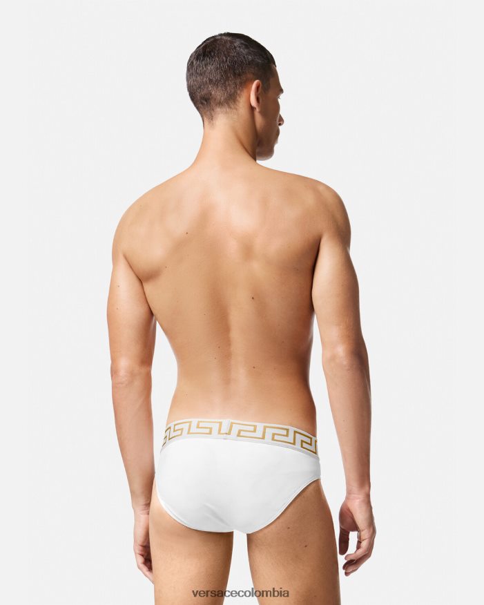 hombres braguitas de baño con borde de greca Versace Oro blanco 2RP40F1797 ropa interior y ropa de playa