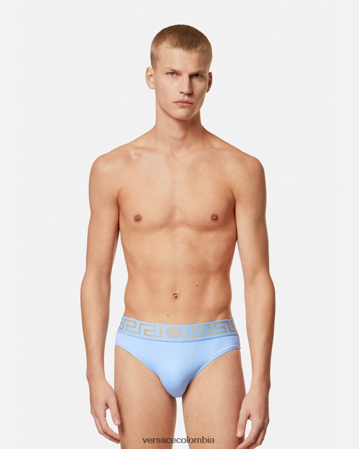 hombres braguitas de baño con borde de greca Versace azul claro 2RP40F1798 ropa interior y ropa de playa