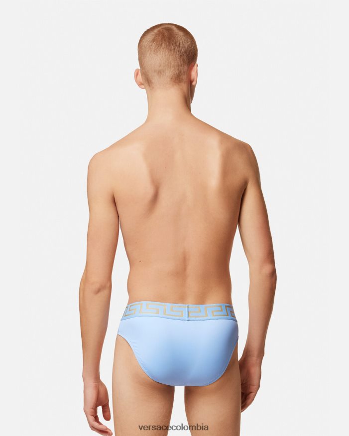 hombres braguitas de baño con borde de greca Versace azul claro 2RP40F1798 ropa interior y ropa de playa
