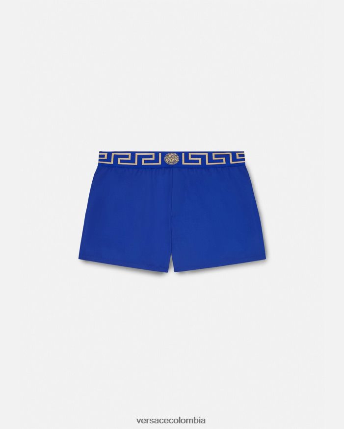 hombres shorts de baño con borde de greca Versace azul 2RP40F1808 ropa interior y ropa de playa