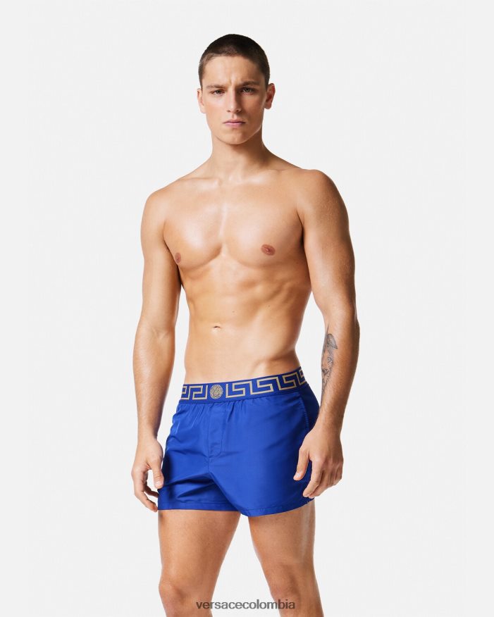 hombres shorts de baño con borde de greca Versace azul 2RP40F1808 ropa interior y ropa de playa