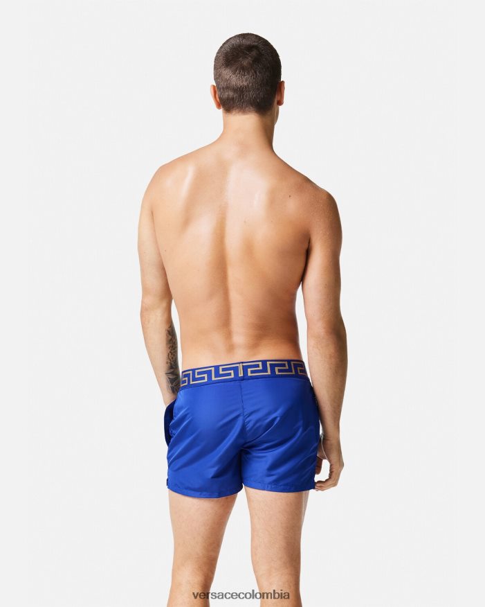 hombres shorts de baño con borde de greca Versace azul 2RP40F1808 ropa interior y ropa de playa