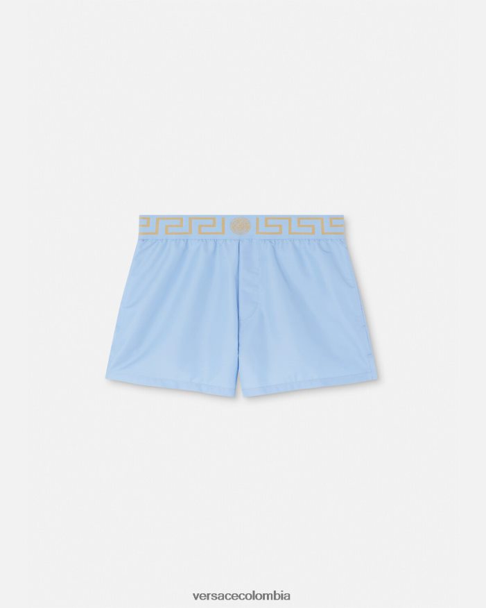 hombres shorts de baño con borde de greca Versace azul claro 2RP40F1796 ropa interior y ropa de playa
