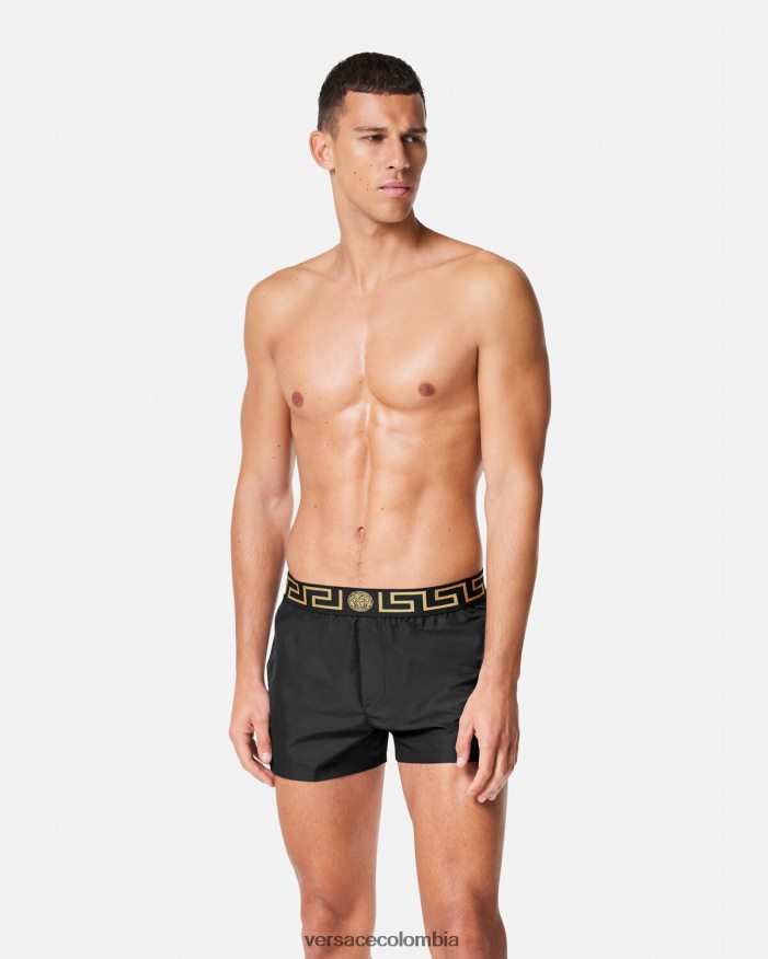 hombres shorts de baño con borde de greca Versace negro 2RP40F1811 ropa interior y ropa de playa