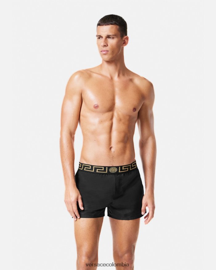 hombres shorts de baño con borde de greca Versace negro 2RP40F1813 ropa interior y ropa de playa