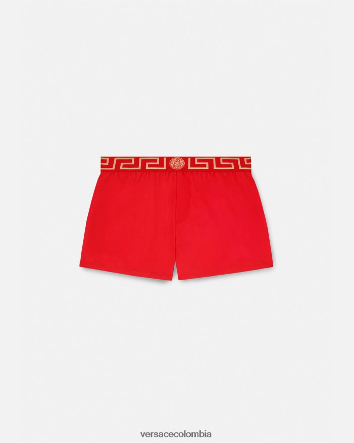hombres shorts de baño con borde de greca Versace rojo 2RP40F1810 ropa interior y ropa de playa